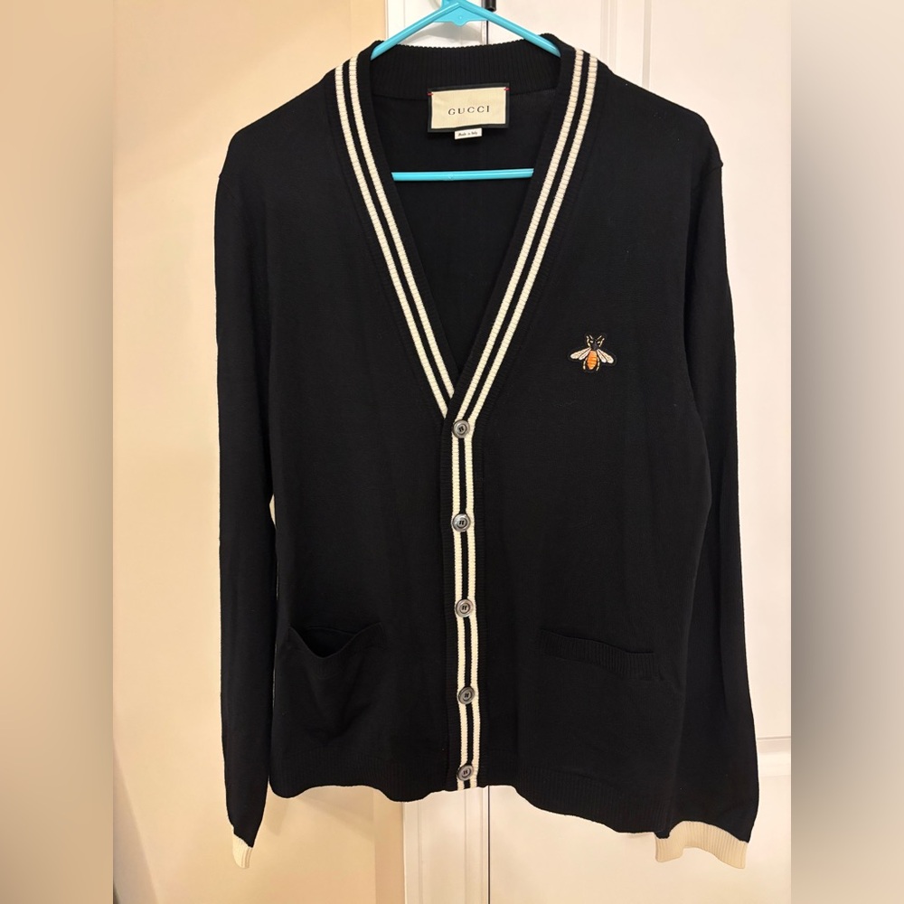 Gucci Light Weight Wool Bee Cardigan Sz Large